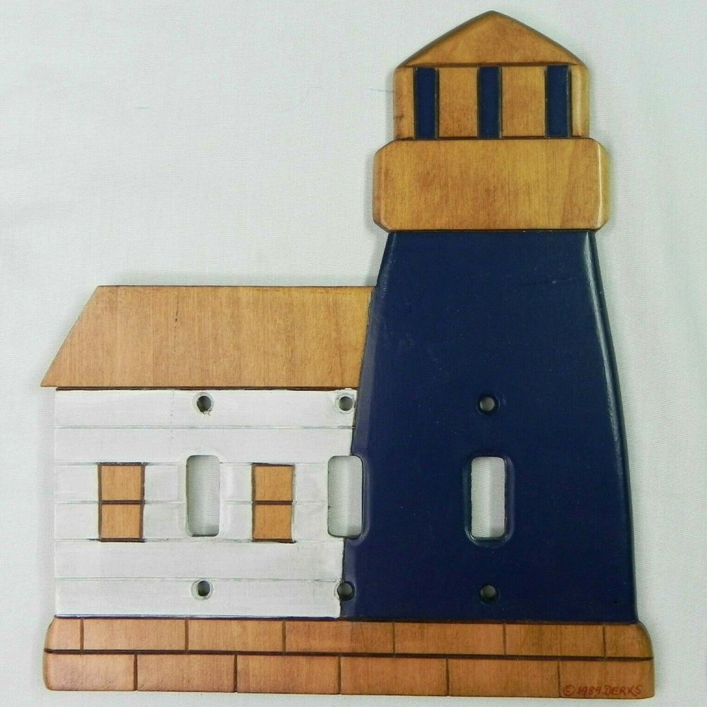 Vintage Wood Lighthouse Triple Light Switch Cover